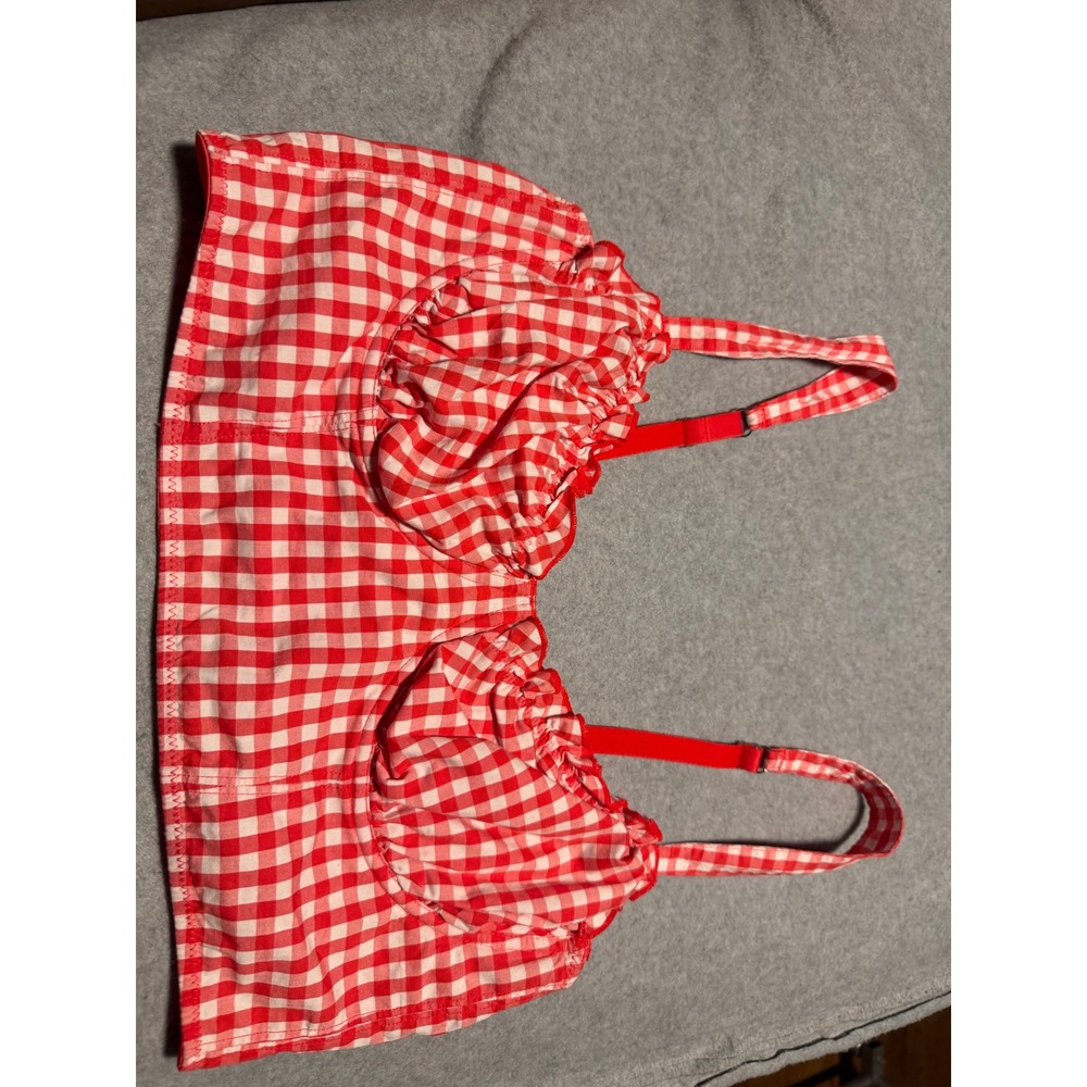 Colsie Red White Gingham Bustier Top Ruffle Underwire Crop Cami PicnicSmall
